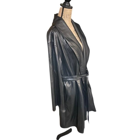 Kenneth Cole Faux Leather Belted Trench Coat - Picture 5 of 8